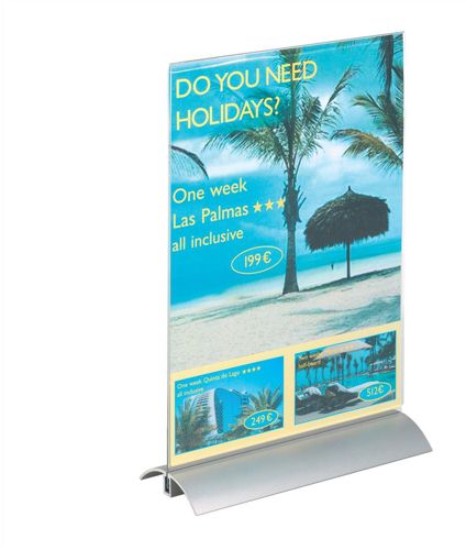 Durable Presenter Sign and Literature Holder Desktop Acrylic with Metal Base A4 Clear - 858919 alternative image 1