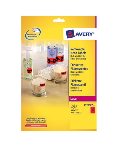 Avery Laser Labels 14/Sheet 99.1x38.1x14mm Yellow L7263 [25 Sheets] alternative image 1