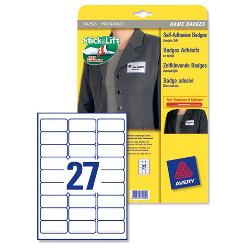 Avery L4784-20 Self Adhesive Name Badge 63.5x29.6mm White [Pack of 540] alternative image 1