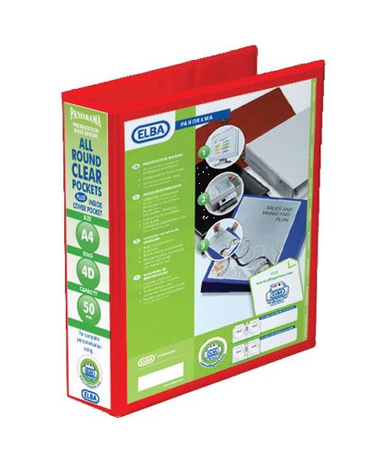 Elba Panorama Presentation Binder A4 4 D-Ring 50mm Red [Pack of 4] alternative image 1