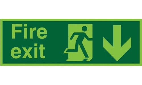 Photoluminescent Sign:Fire Exit Down 150x450mm PVC alternative image 1