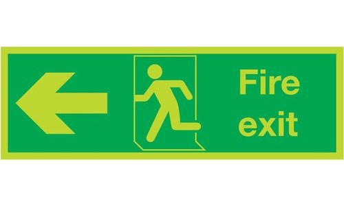 Photoluminescent Sign:Fire Exit Left 150x450mm PVC alternative image 1