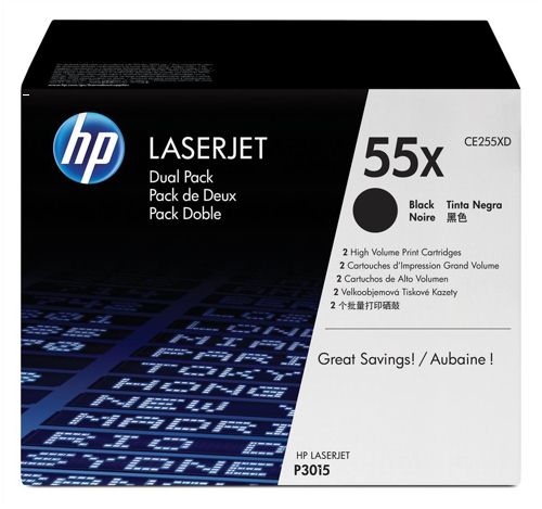 HP CE255X High Capacity Black Toner Cartridge Twin Pack alternative image 1