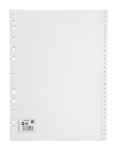 Value Index 1-31 A4 120 Micron Polypropylene White - 80016DENT