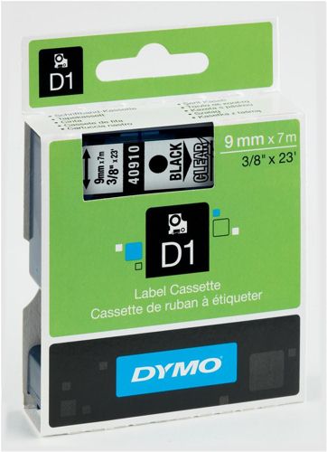 Dymo D1 Labels 9mm Black on Clear alternative image 1
