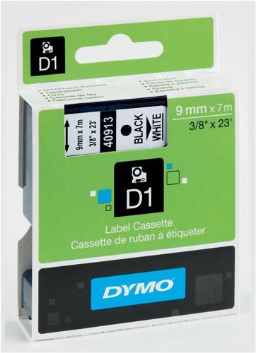 Dymo D1 Labels 9mm Black on White alternative image 1