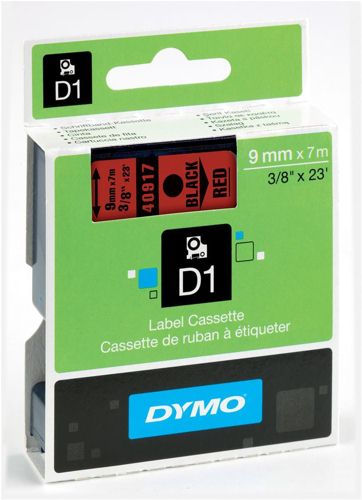 Dymo D1 Labels 9mm Black on Red alternative image 1