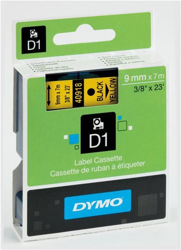 Dymo D1 Labels 9mm Black on Yellow alternative image 1