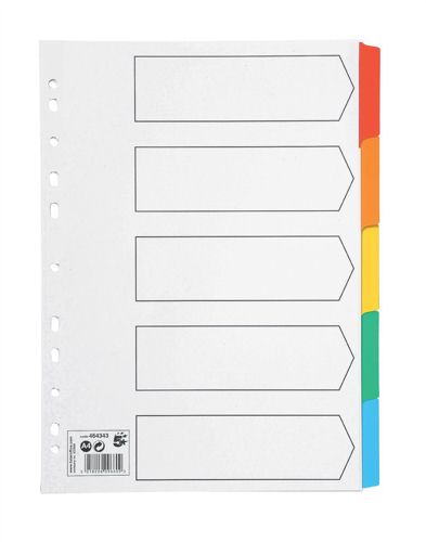 Value Divider 5 Part A4 Card White 150GSM with Coloured Mylar Tabs - 80018DENT