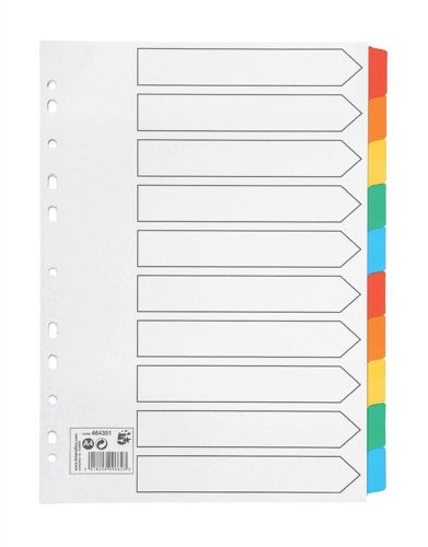 Value Divider 10 Part A4 Card White 150GSM with Coloured Mylar Tabs - 80019DENT