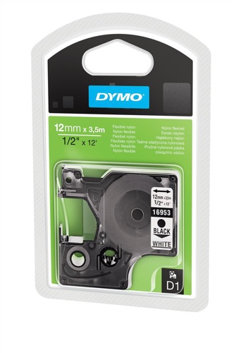 Dymo D1 Flex Nylon Tape 12mmx3.5m Black on White alternative image 1