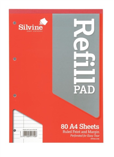 Silvine Refill Pad A4 80 Leaf Ruled and Margin [Pack of 6] alternative image 1