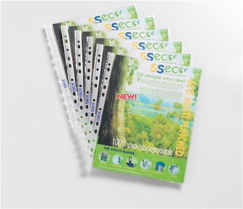 SECO ECO Biodegradable Multi Punched Pocket Polypropylene A4 50 Micron Top Opening Clear (Pack 100) - PP50 alternative image 1