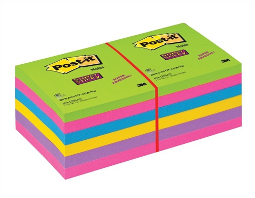 Post-it Super Sticky Removable Notes 76x76mm Assorted [Pack of 12] alternative image 1