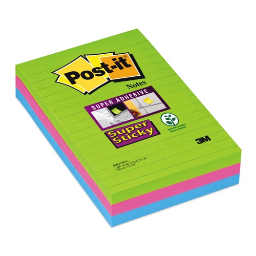 3M Post-It Super Sticky Ruled Notes 102x152mm Pack of 3 alternative image 1