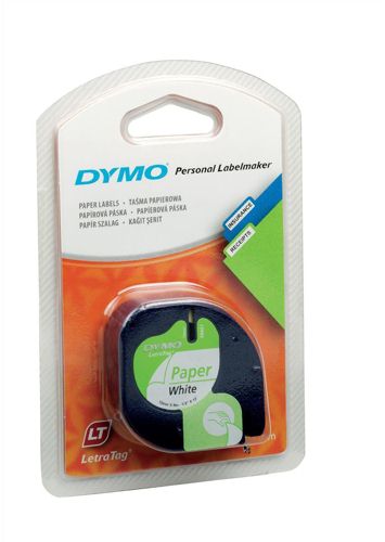 Dymo Letratag Paper Tape 12mmx4m Black on White alternative image 1
