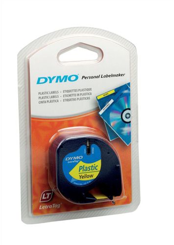 Dymo Letratag Plastic Tape 12mmx4m Black on Yellow alternative image 1