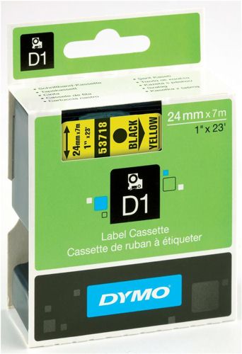 Dymo 53718 24mm x 7m Black on Yellow Tape alternative image 1