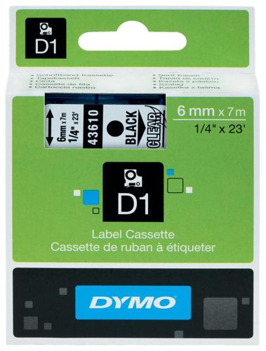 Dymo D1 Labels 6mm Black on Clear alternative image 1