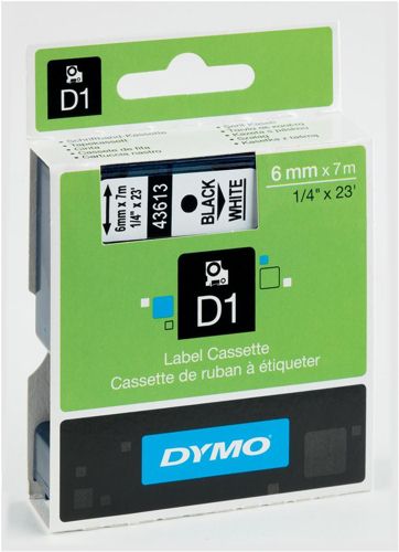 Dymo D1 Labels 6mm Black on White alternative image 1