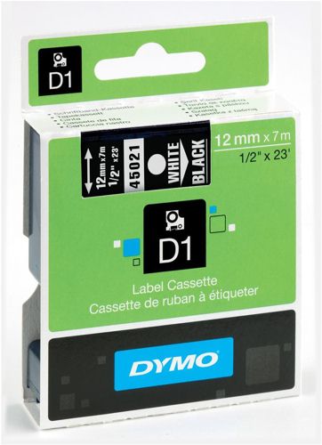 Dymo D1 Labels 12mm White on Black alternative image 1