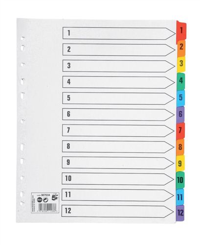Value Index 1-12 A4 Extra Wide Card White 160GSM with Coloured Mylar Tabs - 824655