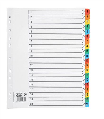 Value Index 1-20 A4 Extra Wide Card White 160GSM with Coloured Mylar Tabs - 824254