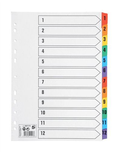 Value Index 1-12 A4 Card White 150GSM with Coloured Mylar Tabs - 80020DENT