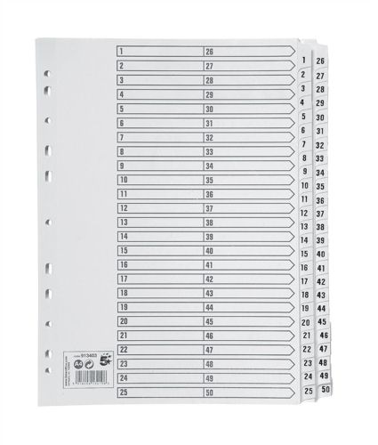 Value Index A4 1-50 Multipunched Reinforced Mylar Clear Tabs White 05501/CS55