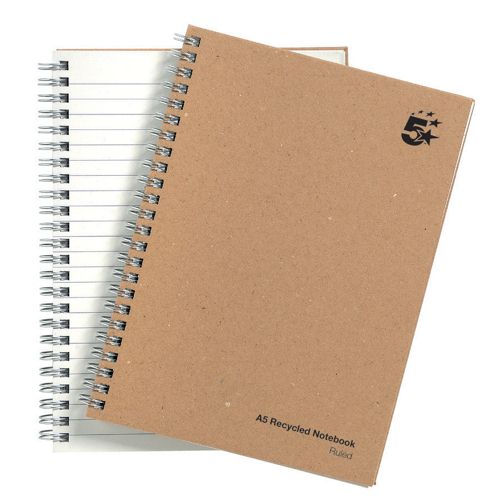 Value A5 Wirebound Hard Cover Notebook Recycled Ruled 160 Pages [Pack of 5]